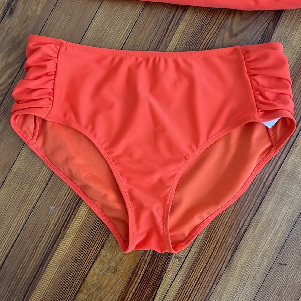 Women's One-Shoulder Ruffle Swim Set - Orange - Picture 5 of 6